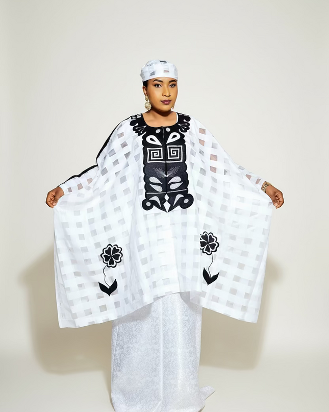 Ensemble organza naija - Blanc noir