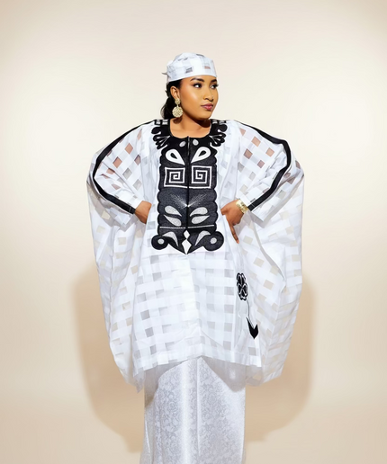 Ensemble organza naija - Blanc noir