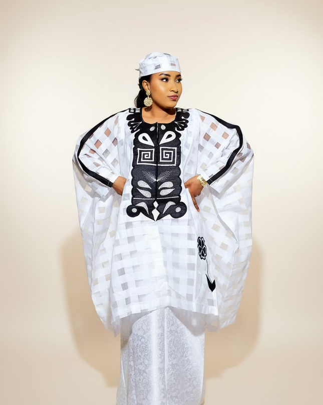 Ensemble organza naija - Blanc noir