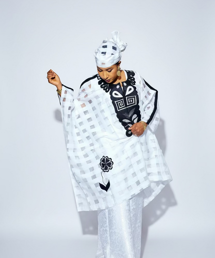 Ensemble organza naija - Blanc noir