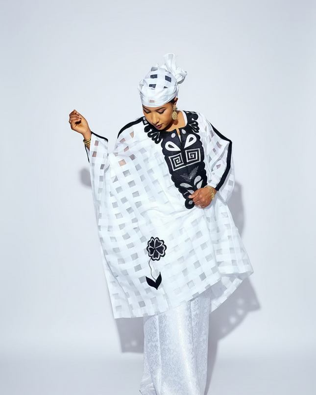 Ensemble organza naija - Blanc noir
