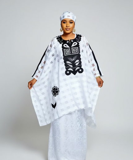 Ensemble organza naija - Blanc noir