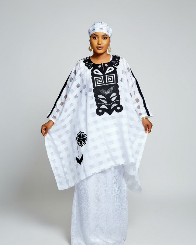 Ensemble organza naija - Blanc noir