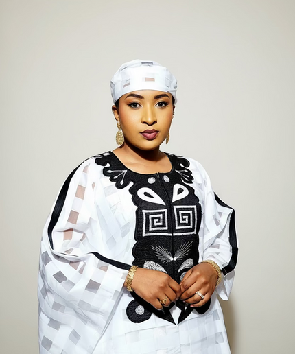 Ensemble organza naija - Blanc noir