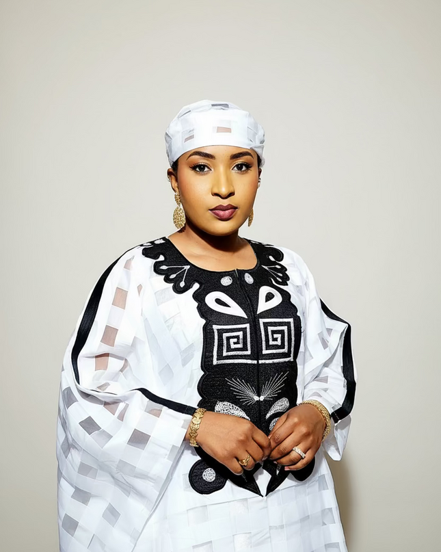 Ensemble organza naija - Blanc noir
