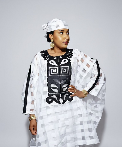 Ensemble organza naija - Blanc noir