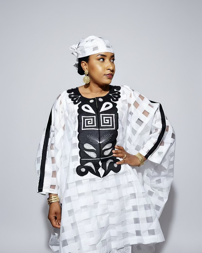 Ensemble organza naija - Blanc noir