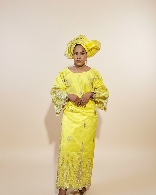 Ensemble traditionnel femme yoruba- Jaune
