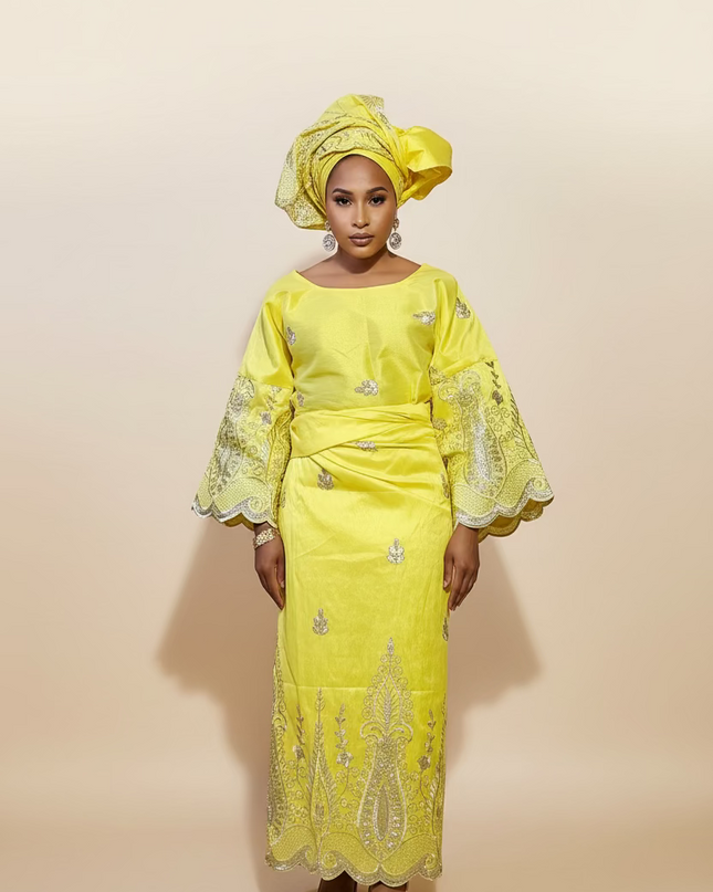 Ensemble traditionnel femme yoruba- Jaune