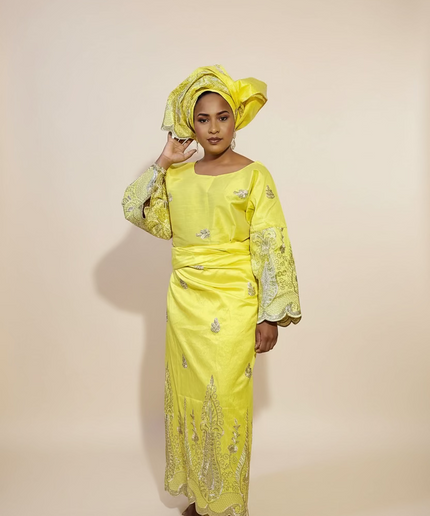 Ensemble traditionnel femme yoruba- Jaune