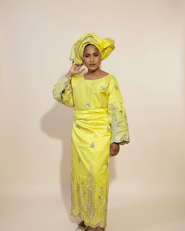 Ensemble traditionnel femme yoruba- Jaune