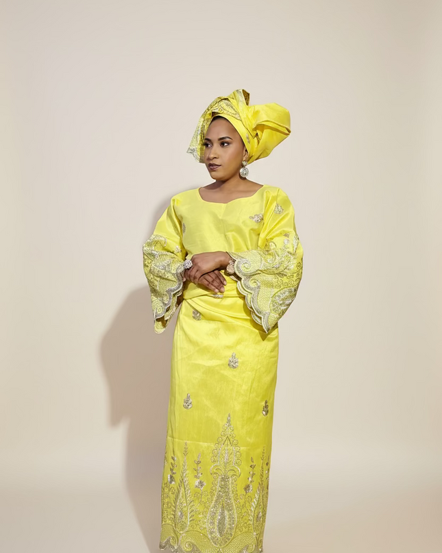 Ensemble traditionnel femme yoruba- Jaune