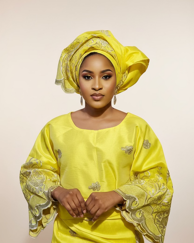 Ensemble traditionnel femme yoruba- Jaune