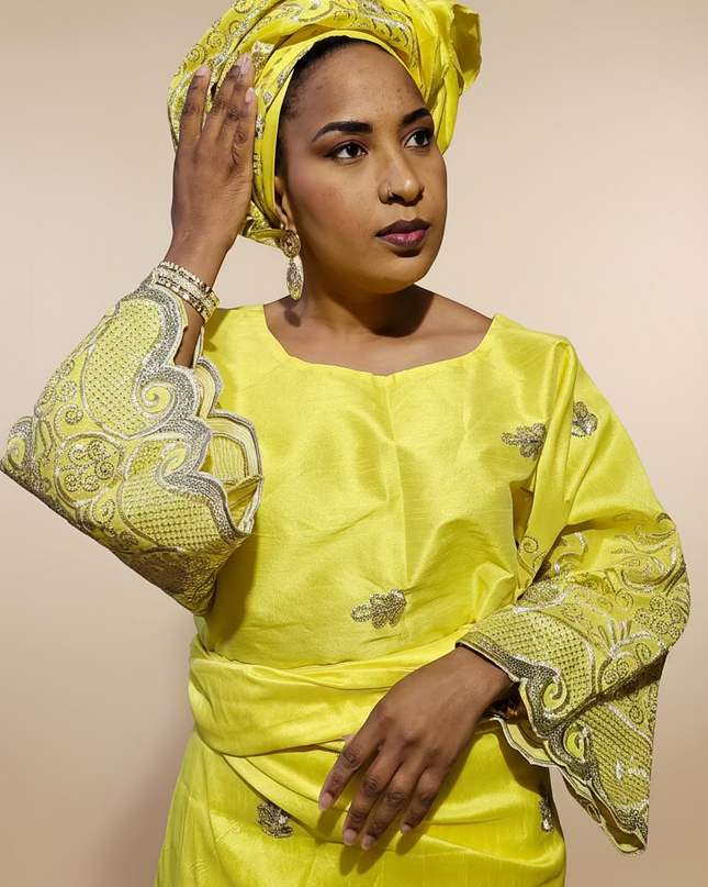 Ensemble traditionnel femme yoruba- Jaune
