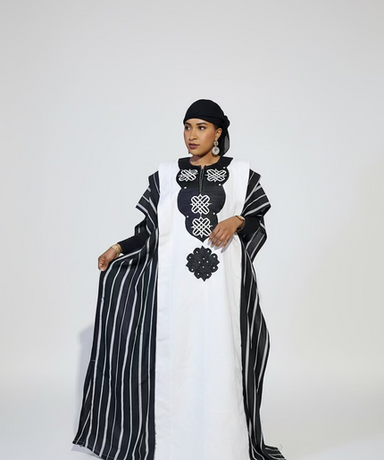 Boubou aso oke oloyé brodé - Noir blanc