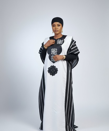 Boubou aso oke oloyé brodé - Noir blanc