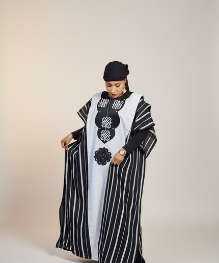Boubou aso oke oloyé brodé - Noir blanc
