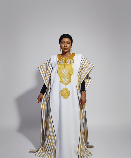 Boubou aso oke oloyé brodé - Blanc gold