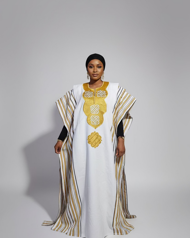 Boubou aso oke oloyé brodé - Blanc gold