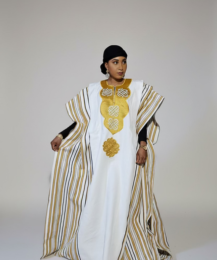 Boubou aso oke oloyé brodé - Blanc gold