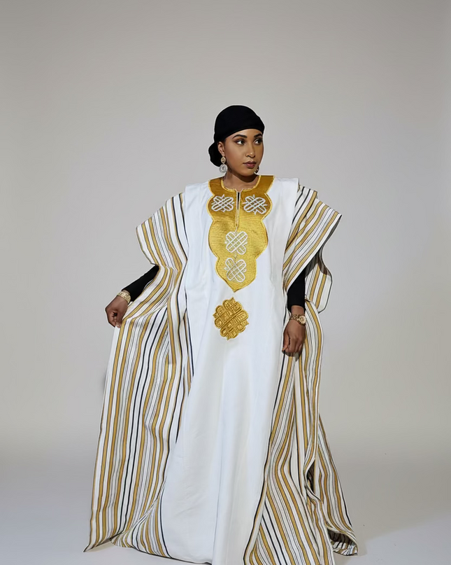 Boubou aso oke oloyé brodé - Blanc gold