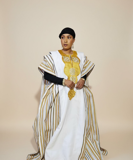 Boubou aso oke oloyé brodé - Blanc gold