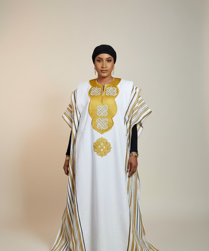 Boubou aso oke oloyé brodé - Blanc gold