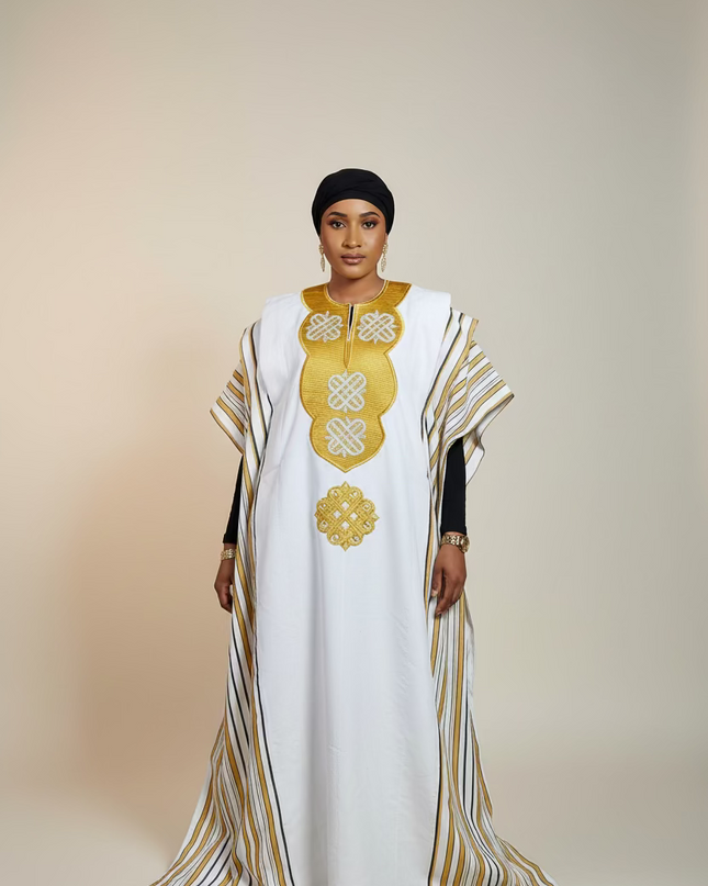 Boubou aso oke oloyé brodé - Blanc gold