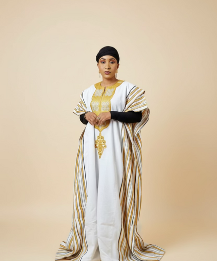 Boubou aso oke oloyé brodé - Blanc gold