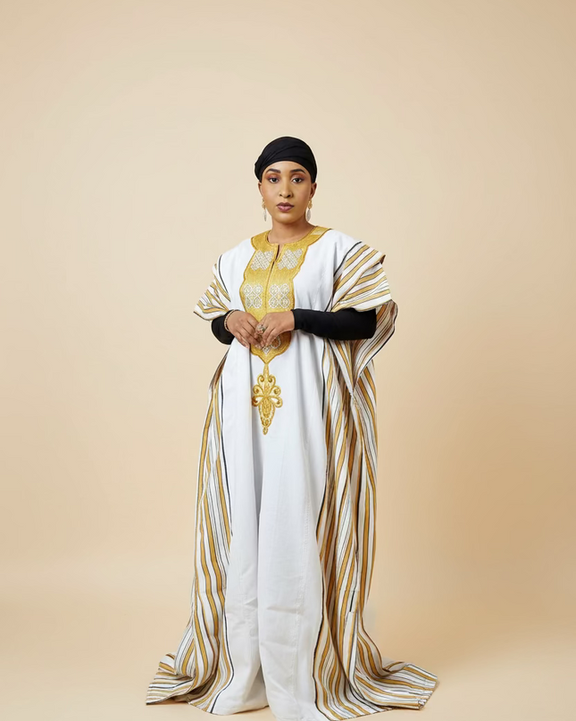 Boubou aso oke oloyé brodé - Blanc gold