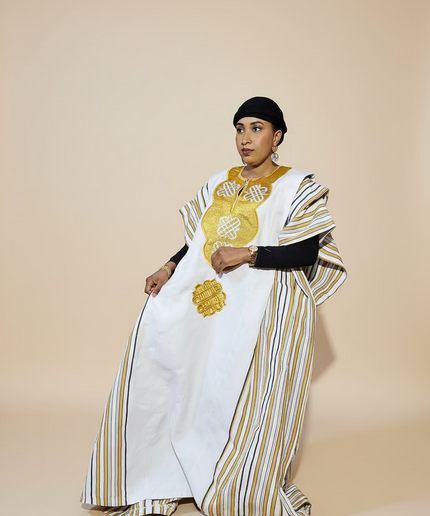 Boubou aso oke oloyé brodé - Blanc gold