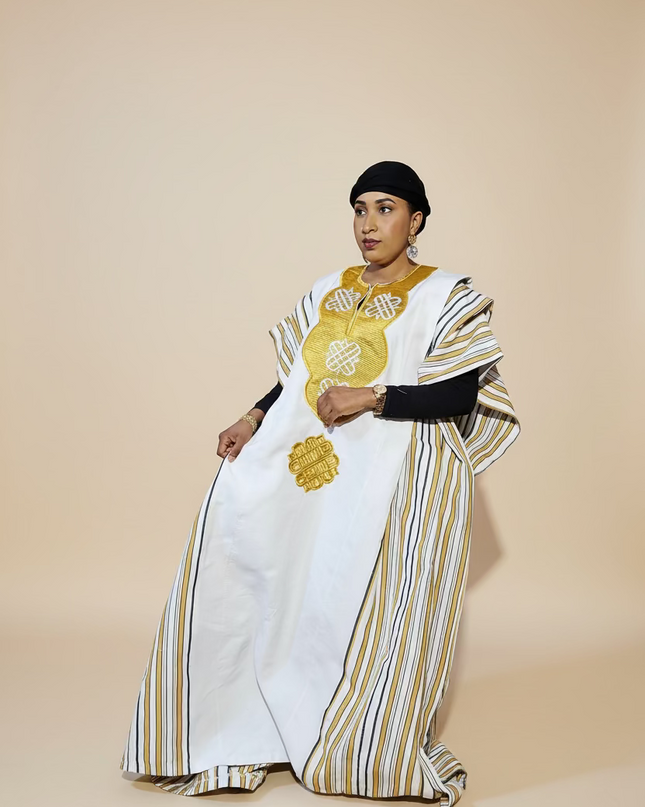 Boubou aso oke oloyé brodé - Blanc gold