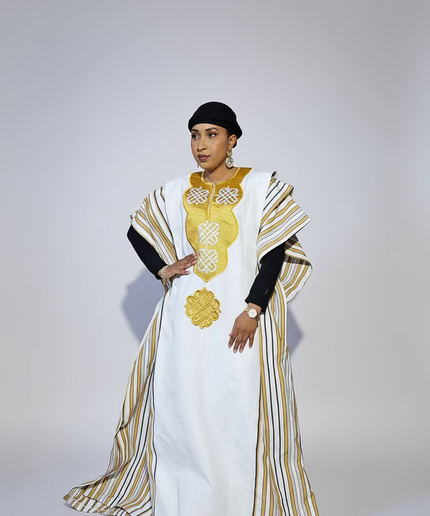 Boubou aso oke oloyé brodé - Blanc gold