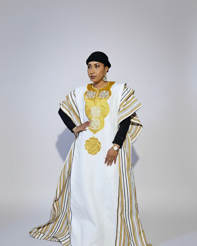 Boubou aso oke oloyé brodé - Blanc gold