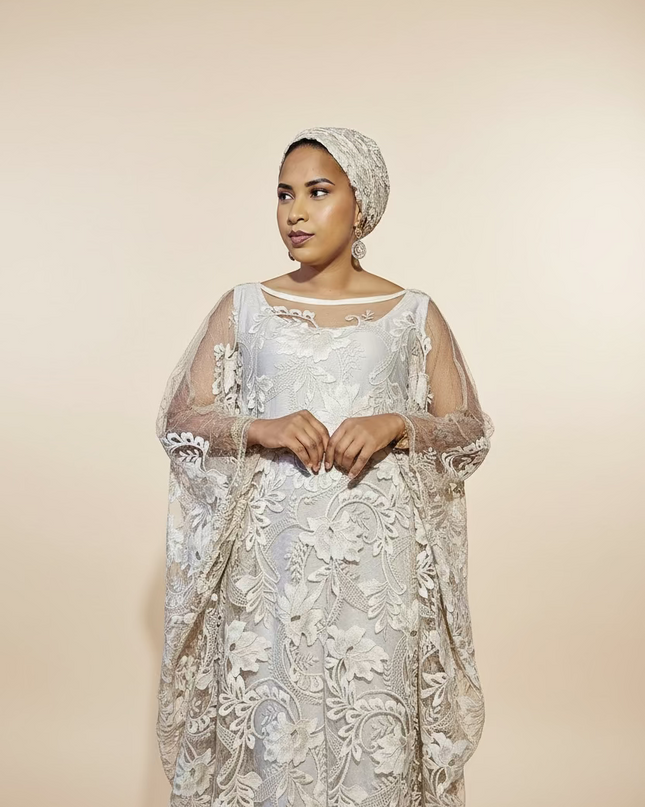 Robe 2pcs dentelle guipure - Gris