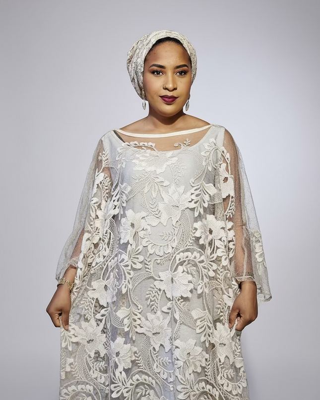 Robe 2pcs dentelle guipure - Gris