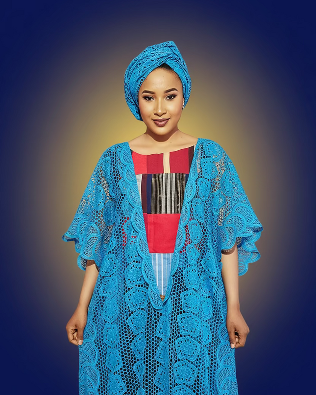 Robe dentelle aso oke - Bleu