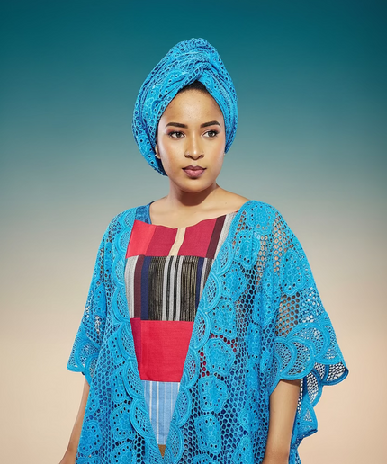 Robe dentelle aso oke - Bleu