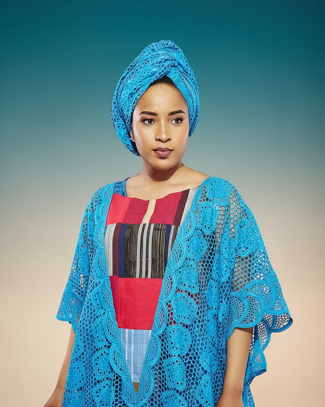 Robe dentelle aso oke - Bleu