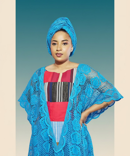 Robe dentelle aso oke - Bleu