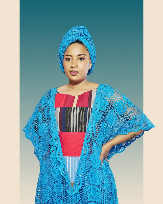 Robe dentelle aso oke - Bleu