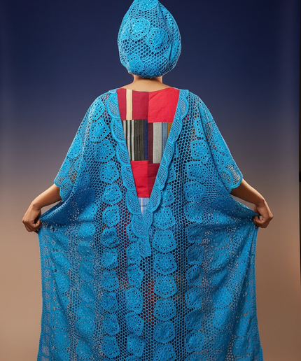 Robe dentelle aso oke - Bleu