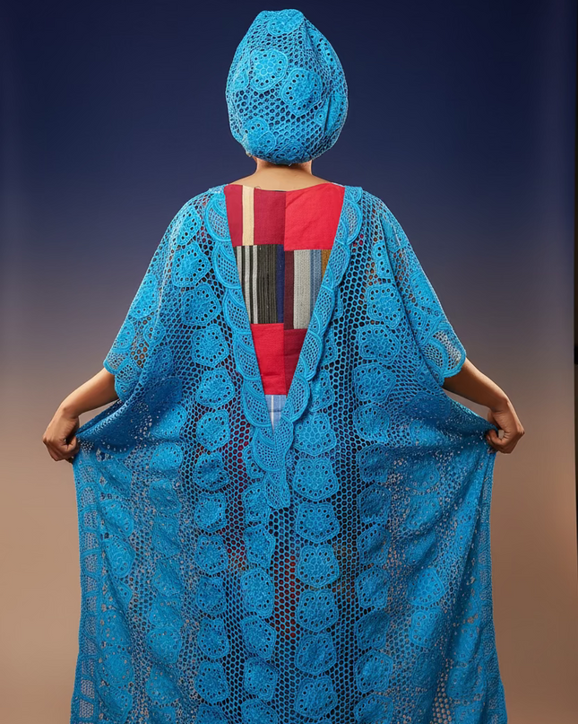 Robe dentelle aso oke - Bleu