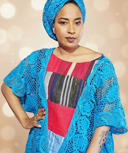 Robe dentelle aso oke - Bleu