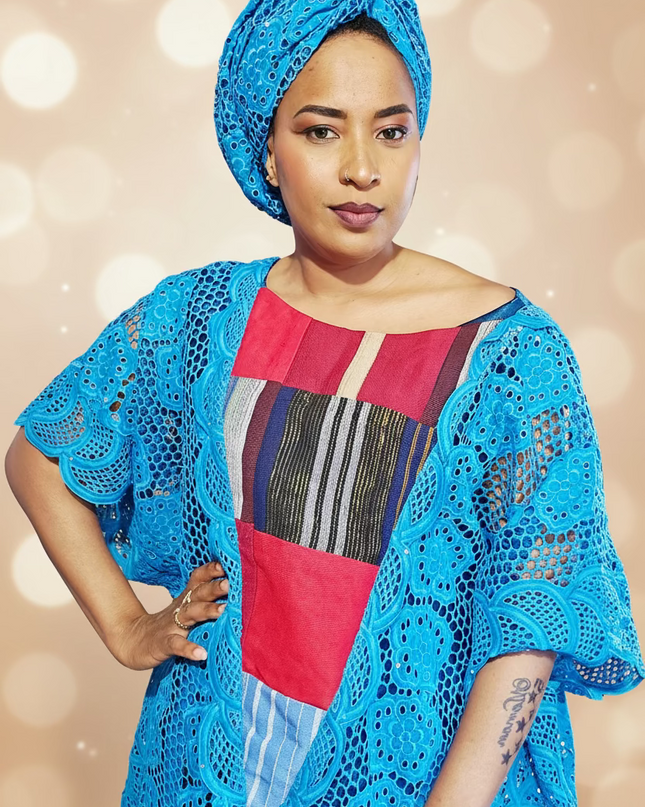 Robe dentelle aso oke - Bleu
