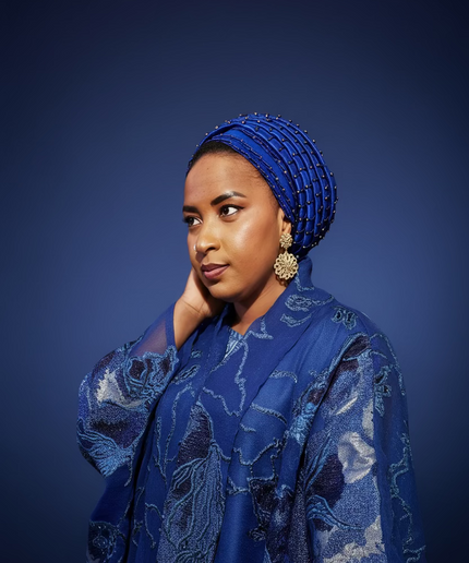 Turban perlé - Bleu roi