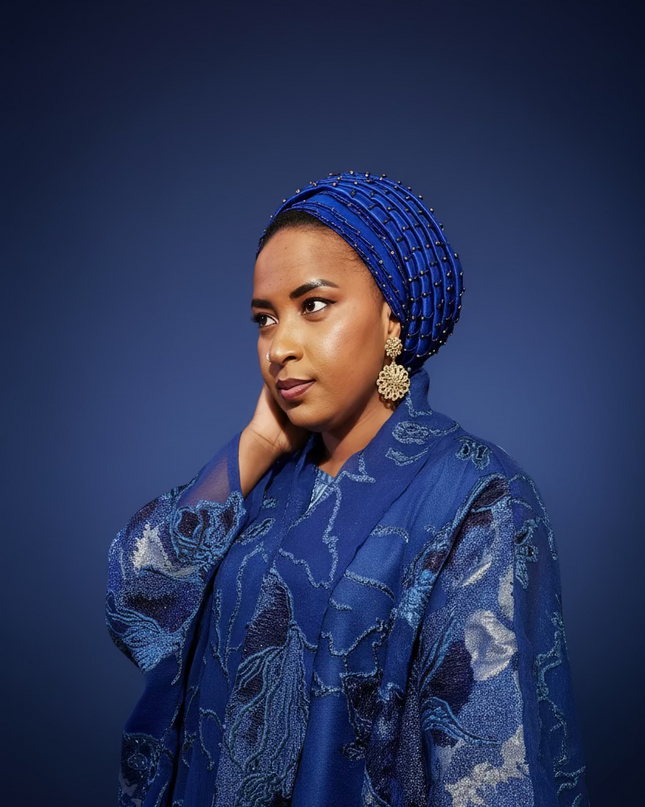 Turban perlé - Bleu roi