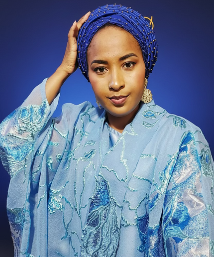 Turban perlé - Bleu roi