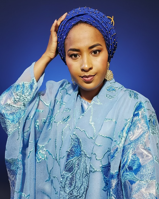 Turban perlé - Bleu roi