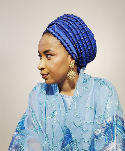 Turban perlé - Bleu roi